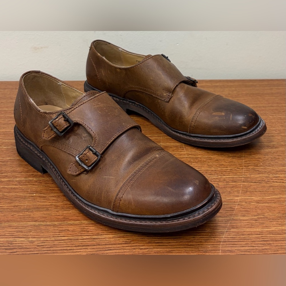 Frye Women’s Double Monk Strap Leather Shoes 7.5 B Brown